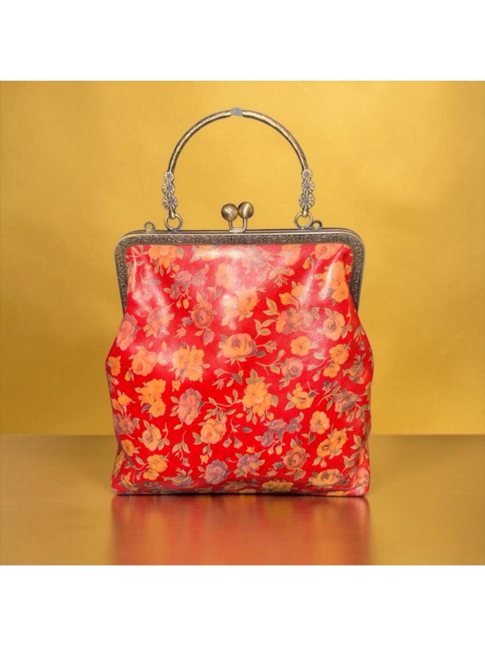 Patricia Nash Amalfitana Satchel Rossofiore Floral Leather Kisslock Framed Bag - Picture 3 of 16